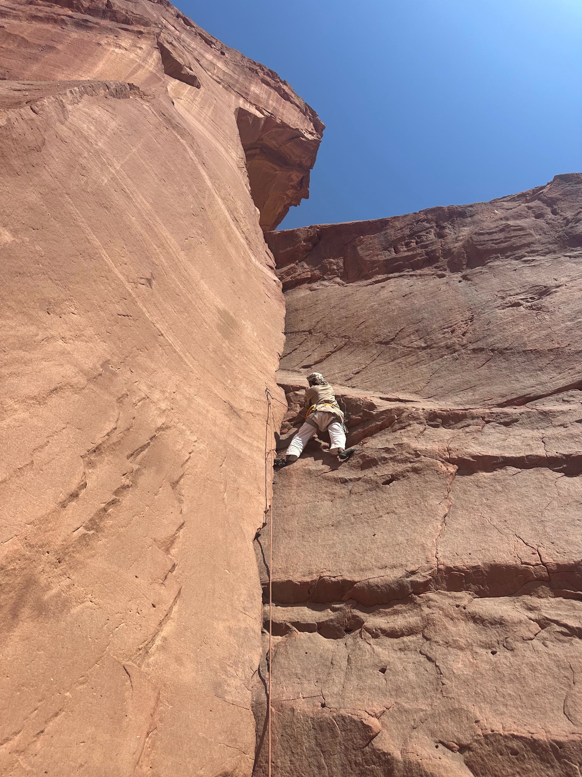 Lead climbing in Wadi Rum